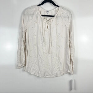 NEW Sonoma Eyelet Long Sleeve Peasant Top Size PS Petite Small